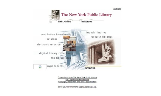 A home page of The New York Public Library 1998