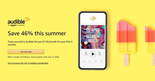 Audible prolong deal summer 2020 - save 46% for 4 months
