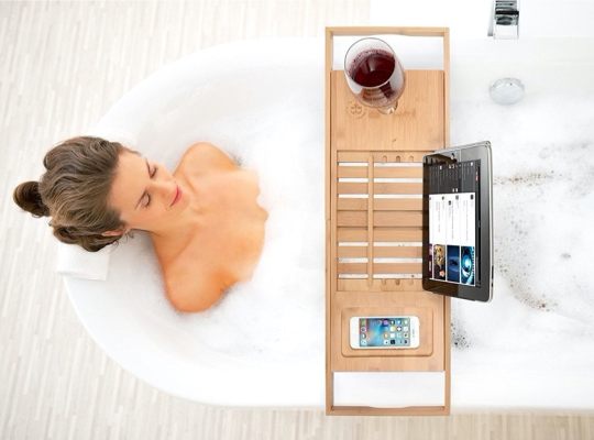 Bathroom iPad reading caddy