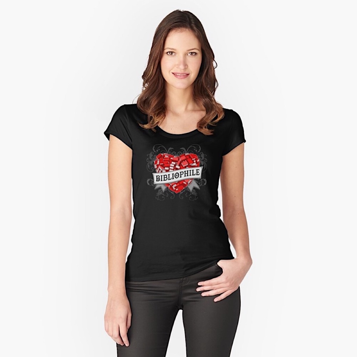 Bibliophile heart fitted scoop tshirt - best bookish apparel