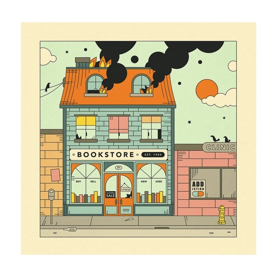 Burning bookstore poster by Jazzberry Blue - best posters