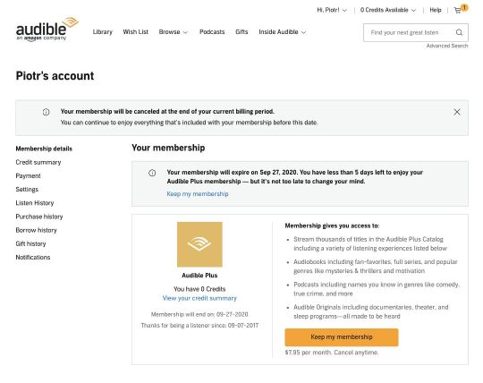 alignwide Cancel Audible Plus membership step 5 - confirmation