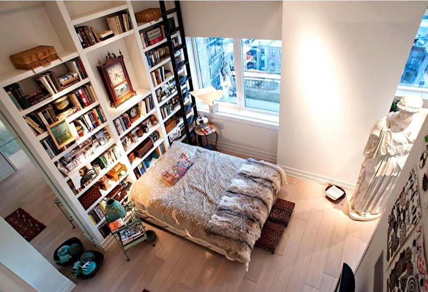 Eclectic bedroom and library - best home library designs