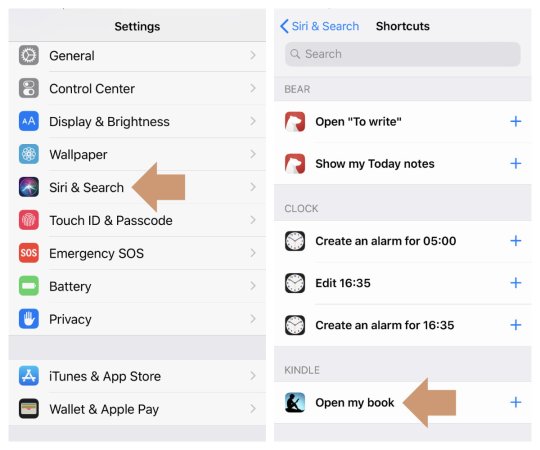 Find Kindle iOS app among available Siri Shortcuts