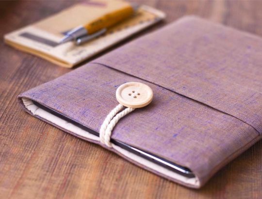 Fabric buttoned Amazon Fire HD 8 sleeve in Plum
