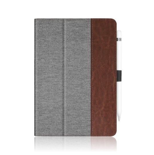 Fabric folio iPad mini 5 stand cover with Apple Pencil loop and leather frame - a perfect company gift