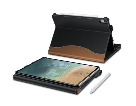 Folio iPad case with raised palm rest helps write easier