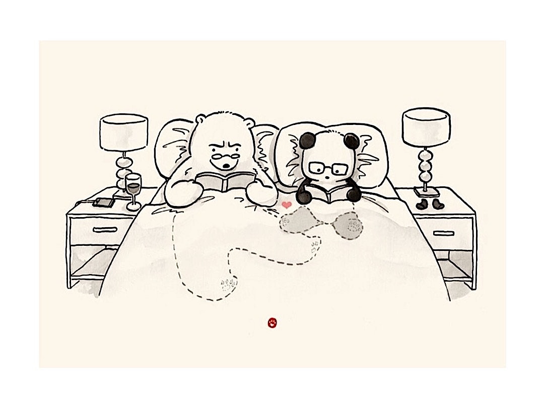 Goodreads - panda and polar bear reading in bed poster
