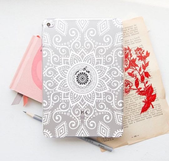 Gorgeous mandala clear backshell case for Apple iPad mini 5 with optional tri-fold cover