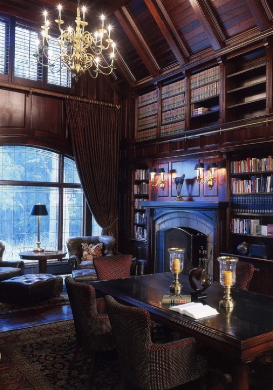Old shaped family room and library