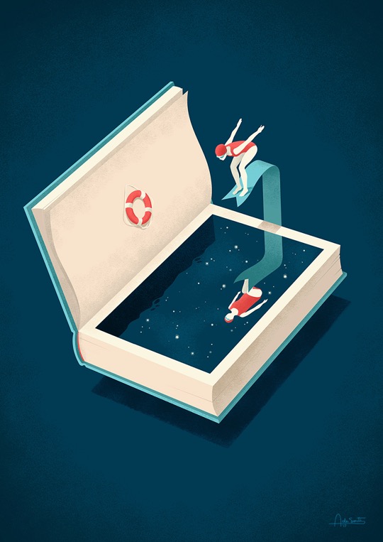 Illustrations about books - Andrea De Santis - Dive into a good book
