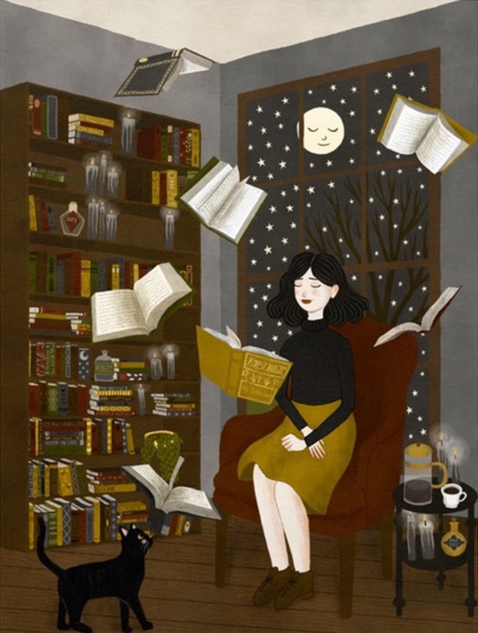 Illustrations about books - Annya Marttinen - Reading at home