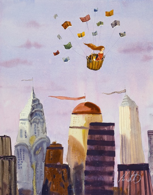 Illustrations about books - Lee White - Flying with books