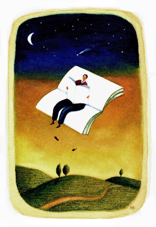 Illustrations about books - Mariusz Stawarski - Evening reading