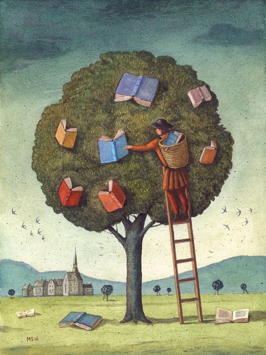 Illustrations about books - Mariusz Stawarski - The library