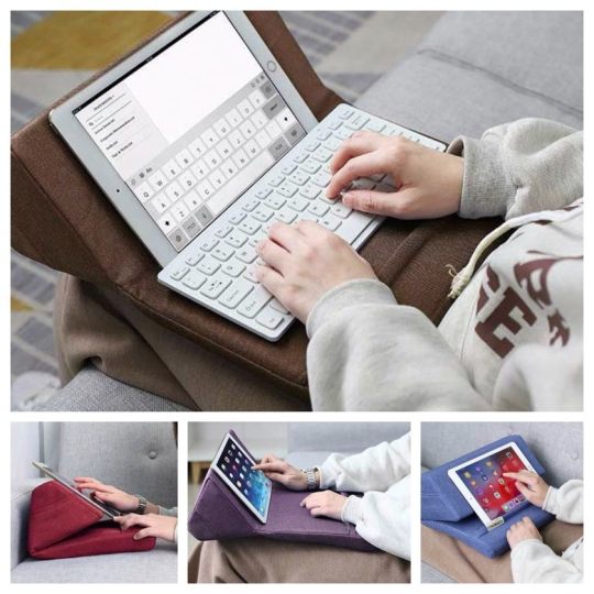 Keyboard-ready iPad pillow stand for writing