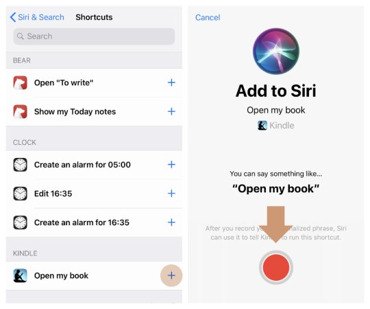 Record a custom voice command to make Siri open your recently read Kindle book