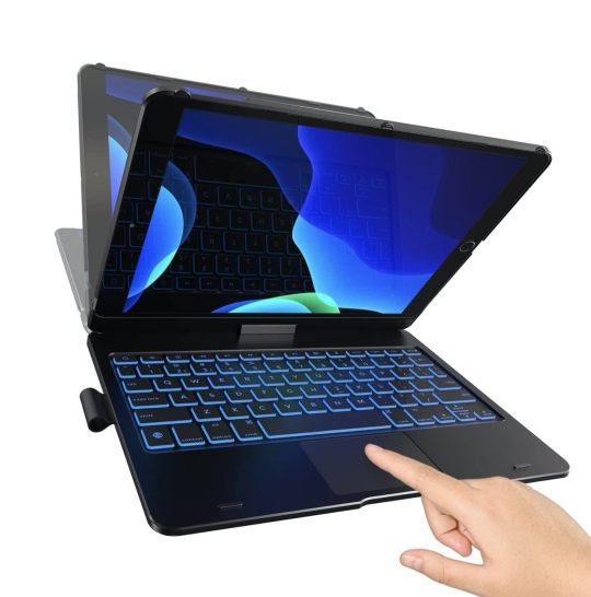 Laptop-style 360-degree rotating iPad trackpad keyboard case