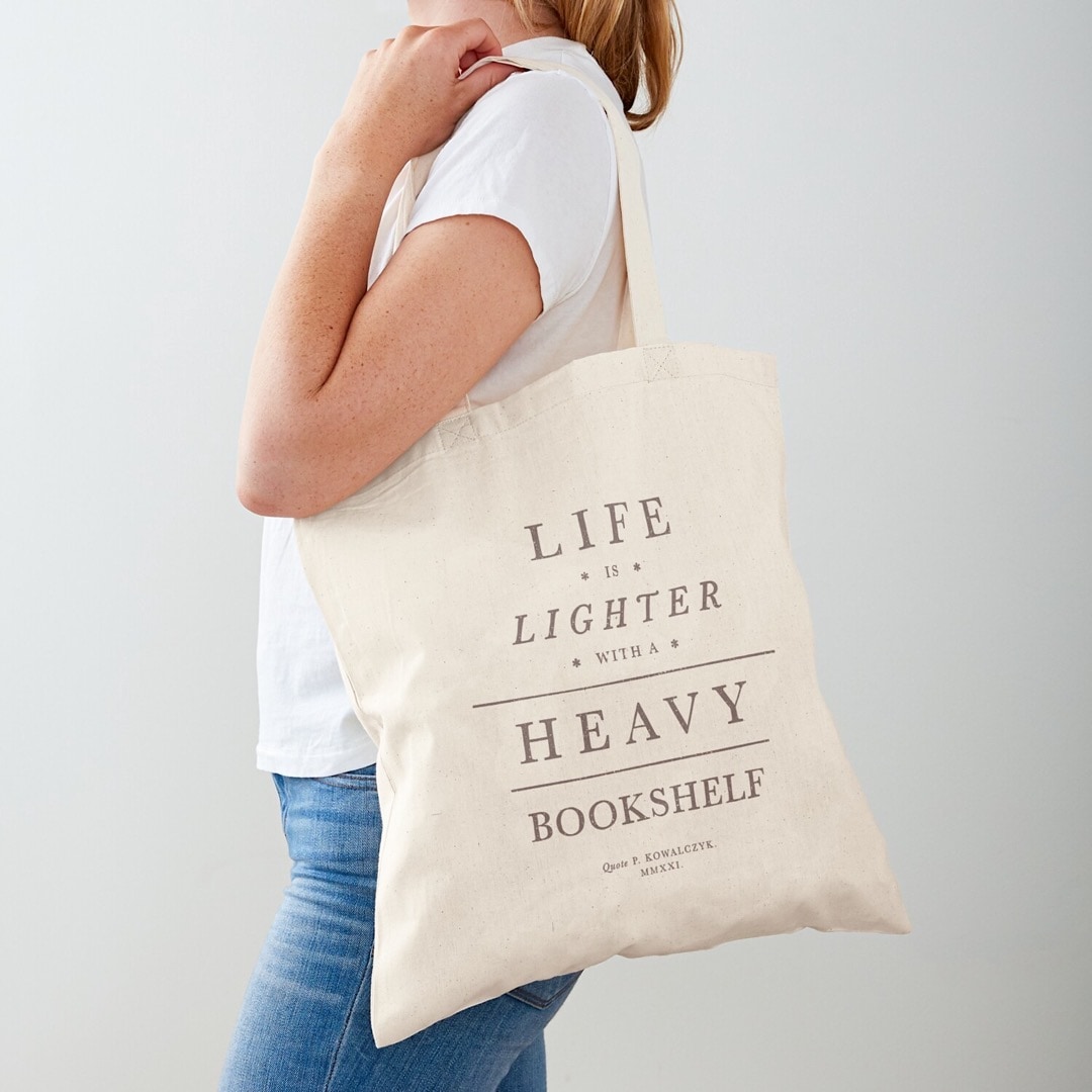 Life is lighter with a heavy bookshelf tote bag - best gift ideas for bookworms