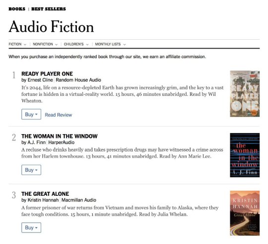 New York Times Audiobook Fiction and Nonfiction Bestseller Lists