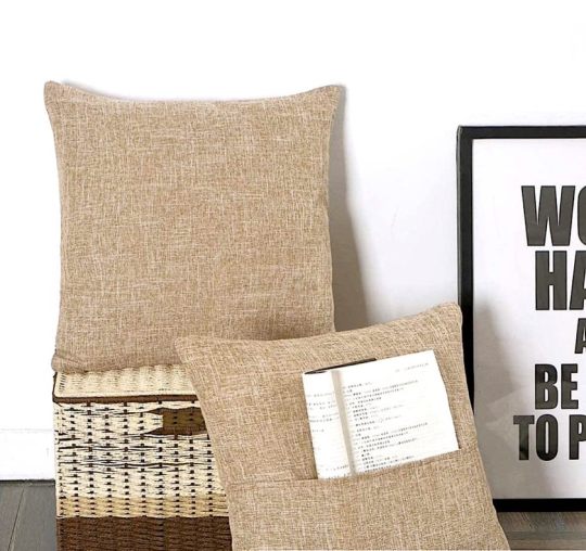 Pillow with book pocket - reading nook home decor