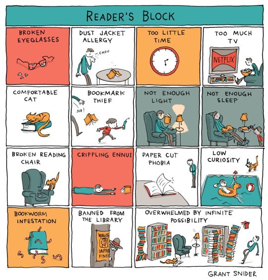 Reader's block - a cartoon by Grant Snider