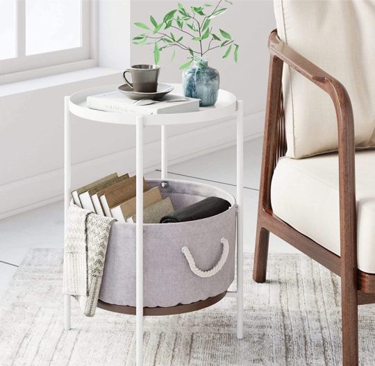 Side table with storage basket - best reading nook ideas