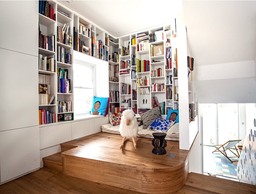 Stairway library and reading nook - best home library ideas