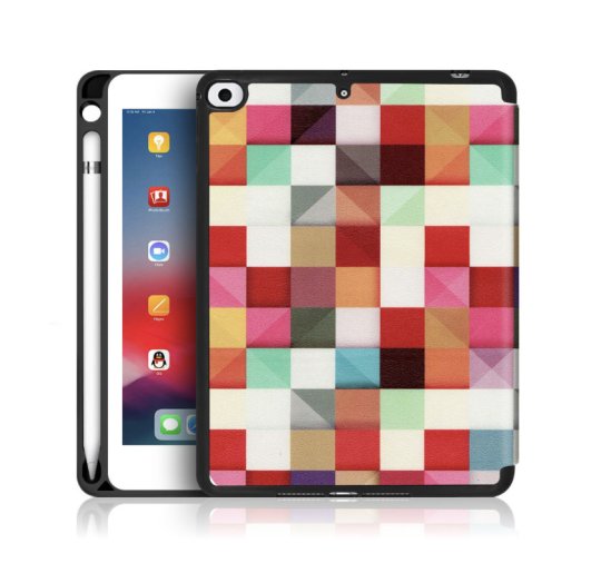 Colorful tri-fold iPad mini 5 smart cover with built-in Apple Pencil holder