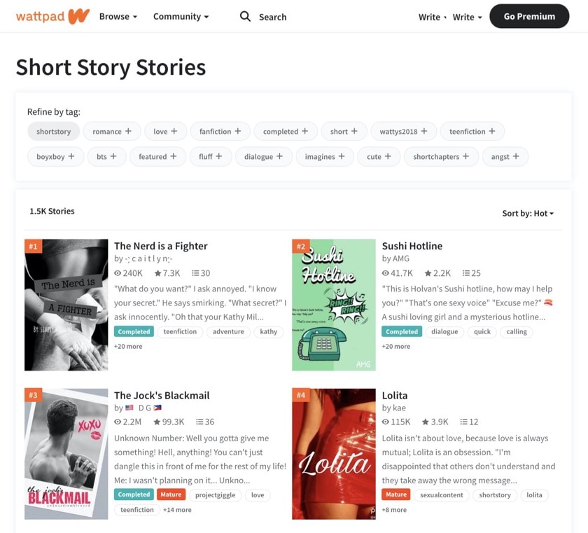 Wattpad - best sites to read short stories free