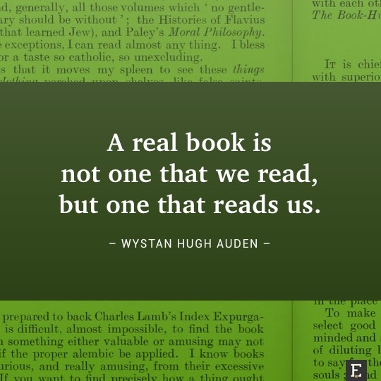 A real book is not one that we read, but one that reads us. –Wystan Hugh Auden