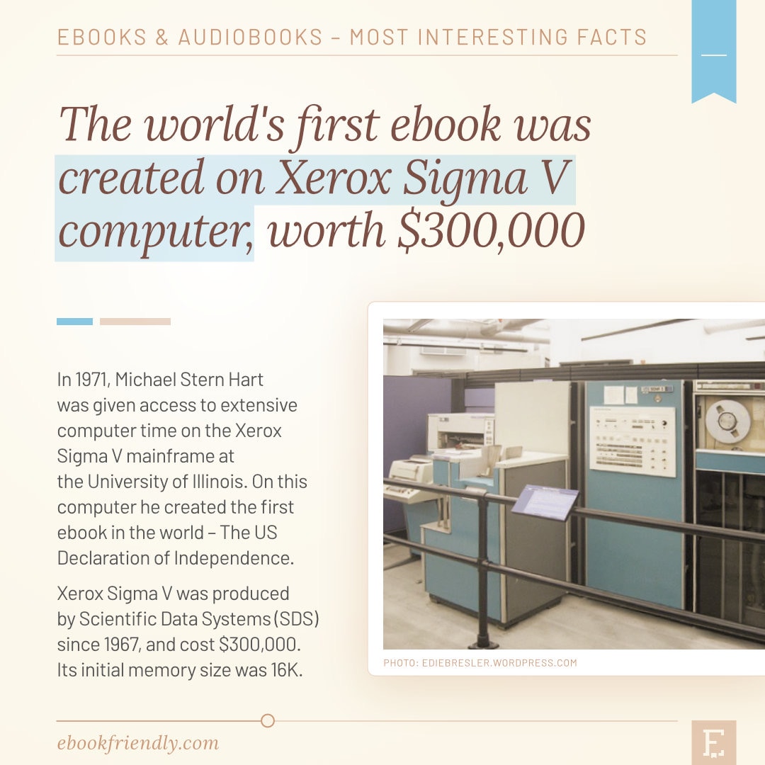 Xerox Sigma V maiframe computer first ebook in the world 1971
